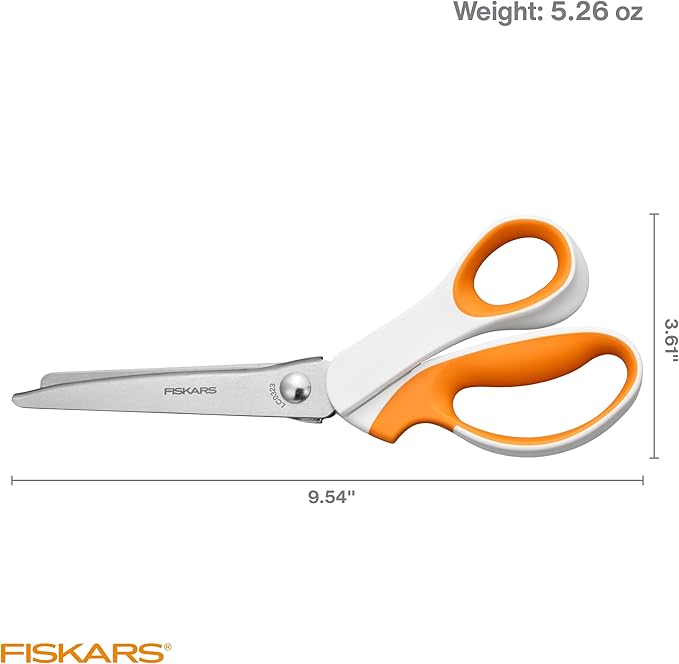 Fiskars Pinking Shears, Gifts for Mom, Fabric Scissors with Ergonomic Handle,Zig Zag Edge and Stainless Steel Blades, Orange/White
