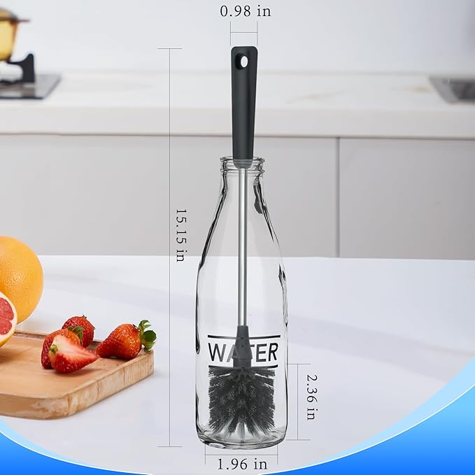 Long Bottle Brush, 15.15 in Bendable Cleaner Brushes for Cleaning Neck Beer Bottles, Wine, Baby Bottles, Water Bottles, Tumblers, Flask, Bird Feeder, Vase, Pipes and Brewing Supplies Black/1Pack