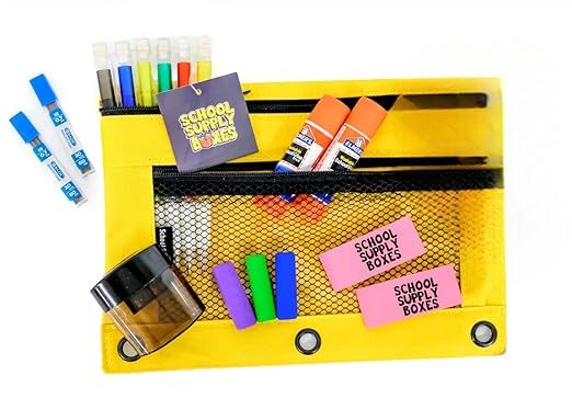 School Supply Boxes | Elementary School Case (4 Boxes) | Back to School Essentials Kit for Students & Teachers | Includes Wide-Ruled Paper Products, Crayons, Markers, Colored Pencils, & More