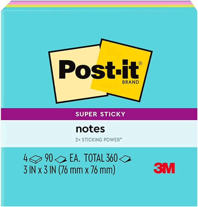 Post-it and Scotch Brand Essentials Pack, Back to School and Office Supplies, Includes Super Sticky Notes, Flags, Magic & Super Hold Tape & Multi-Purpose Scissors (Pack of 4)