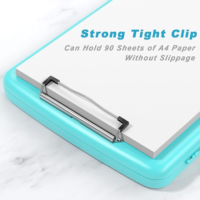 Rimilak Plastic Clipboard with Storage, 8.5 x 11 High Capacity Folio Nursing Case with Pen Holder, Size 14.2 x 9.6 x 1.2″ Folder Side-Opening for Classroom, Teacher, Smooth Writing, Mint Green