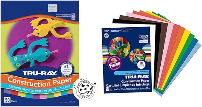 Tru-Ray Construction Paper, 10 Vibrant Colors, 9" x 12", 50 Sheets & Construction Paper P103031, 10 Classic Colors, 9" x 12", 50 Sheets