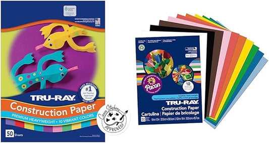 Tru-Ray Construction Paper, 10 Vibrant Colors, 9" x 12", 50 Sheets & Construction Paper P103031, 10 Classic Colors, 9" x 12", 50 Sheets