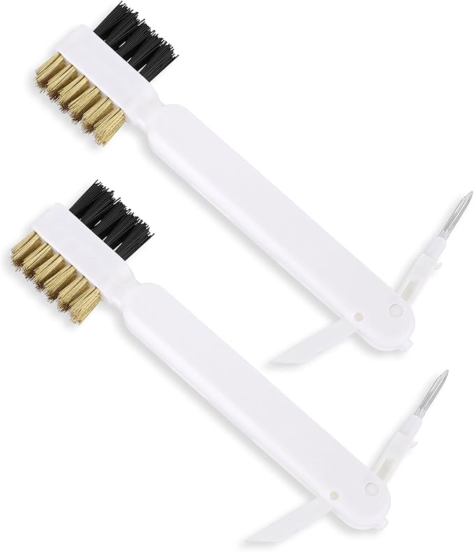 2pcs Kitchen Cleaning Scrub Brush Deep Gas Stove Brass Wire Brushes with Stiff Bristles & Cooktop Scraper Scrubber for Range Hood Grease Grime Rust Cleaner Small Brass Brushes for Pot Pan Household