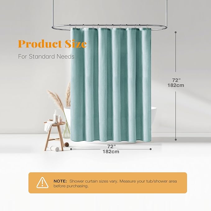BTTN Teal Linen-Look Shower Curtain, Heavy Duty Waterproof Fabric Shower Curtain Set with 12 Plastic Hooks, Turquoise Simple Hotel Luxury Decorative Cloth Shower Curtain for Bathroom, 72x72 Inch