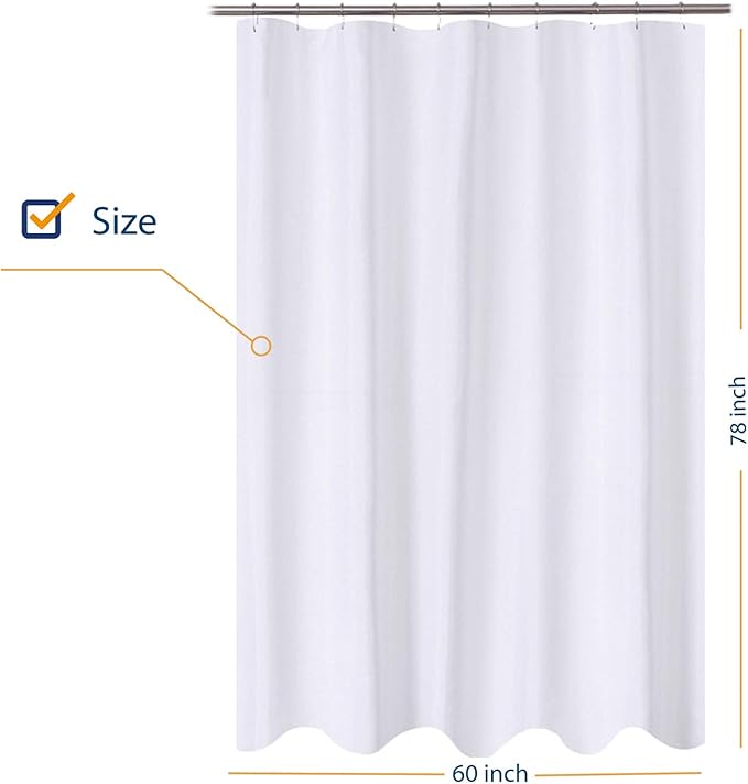 N&Y HOME Fabric Shower Curtain Liner 60 x 78 inch Long Stall Size, Hotel Quality, Washable, Water Repellent, White Bathroom Curtains with Grommets, 60x78