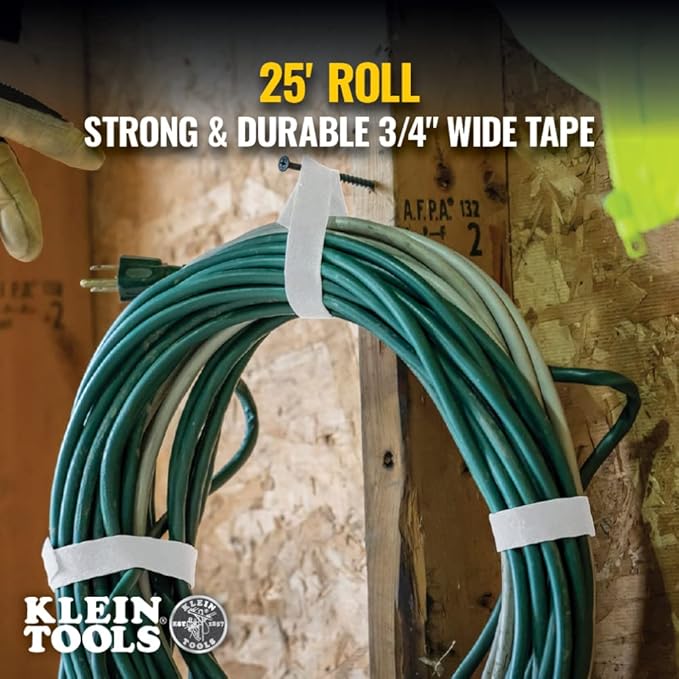 Klein Tools 450-960 Cable Management, Replacement Tape Roll for Klein's Hook and Loop Dispenser, 25-Foot x 3/4-Inch, White