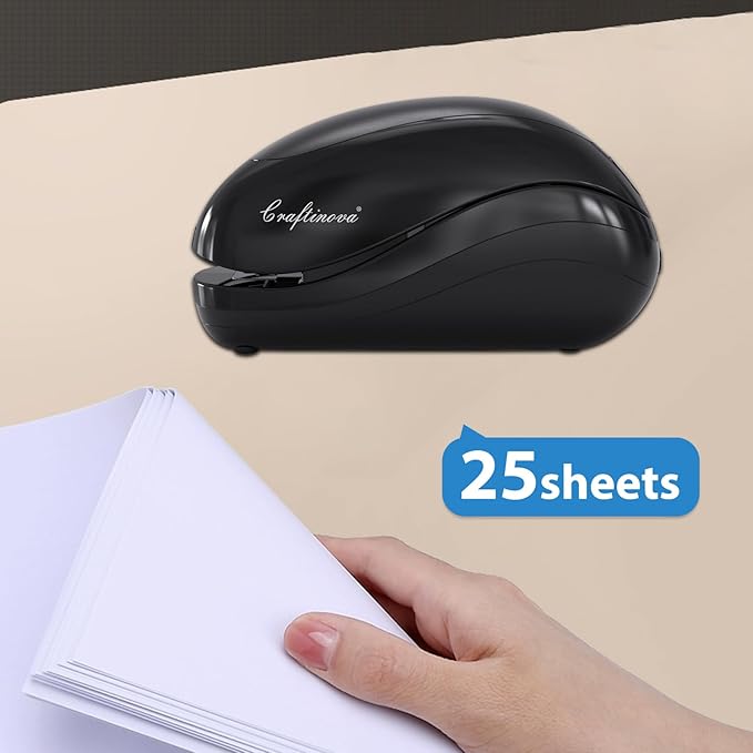 Electric Stapler,Including 2000 Staples and 1 Staple Remover, Suitable for Palm Size and high Comfort，25 Sheet Capacity, AC Adapter or Battery Powered，Battery not Included，(Black)…