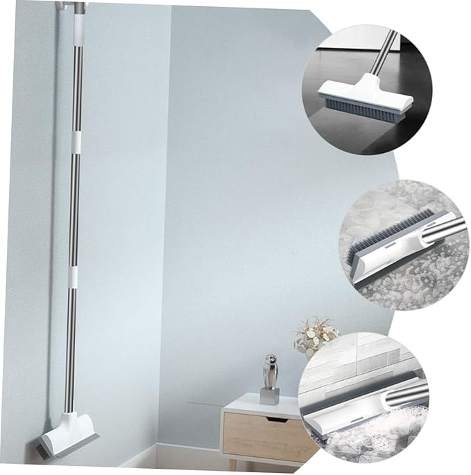 Extendable Long Handle Floor Scrubbing Brush with Stiff Bristles for Bathroom Tile Deck Hard Floor Cleaning and Scraper Dual-use Wide Area Efficient Scrub for Bathtub and Shower