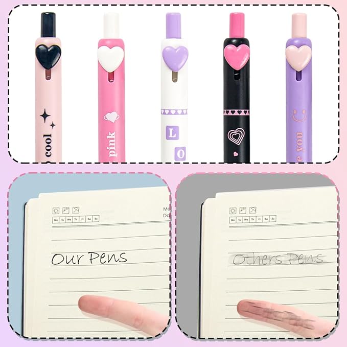 Gel Pens 5-Pack Quick-Dry Smudge-Resistant Ink, Writing Tools for School, Office, Creative Projects | Aesthetic Gift Set for Students/Teachers/Nurses/Professionals (Pink)