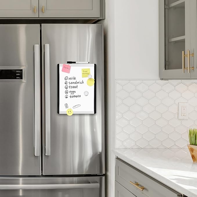 Amazon Basics Small Dry Erase Whiteboard, Magnetic, with Marker and Magnets, Lightweight, 8.5" x 11", Plastic/Aluminum Frame