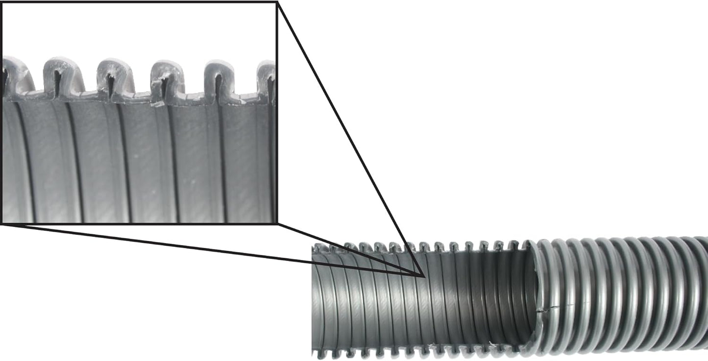 Cen-Tec Systems 10 Ft. Premium Shop Vacuum Extension Hose with 2 tank adapters and 1.25" curved end,120"L x 1.25"W, Silver