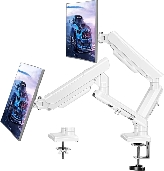 Dual Monitor Desk Mount, 13-32 inch Adjustable Full Motion Monitor Arm, Computer Display Stand Holder with Clamp and Grommet Base, Fits 4.4 to 22lbs Screens, VESA Mount Bracket, White, Freelift Pro