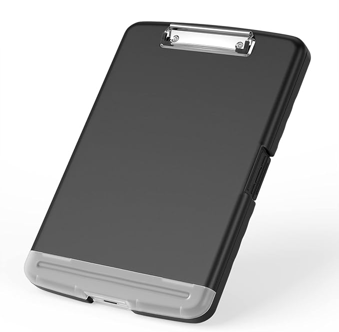 Rimilak Plastic Clipboard with Storage, 8.5 x 11 High Capacity Folio Nursing Case with Pen Holder, Size 14.2 x 9.6 x 1.2″ Folder Side-Opening for Classroom, Teacher, Student, Smooth Writing, Black