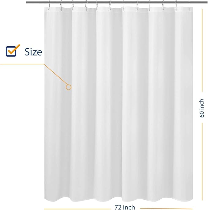 N&Y HOME Short Fabric Shower Curtain Liner 60 inches Long, Hotel Quality, Machine Washable, White Shorter Bathroom Curtains with Grommets, 72x60