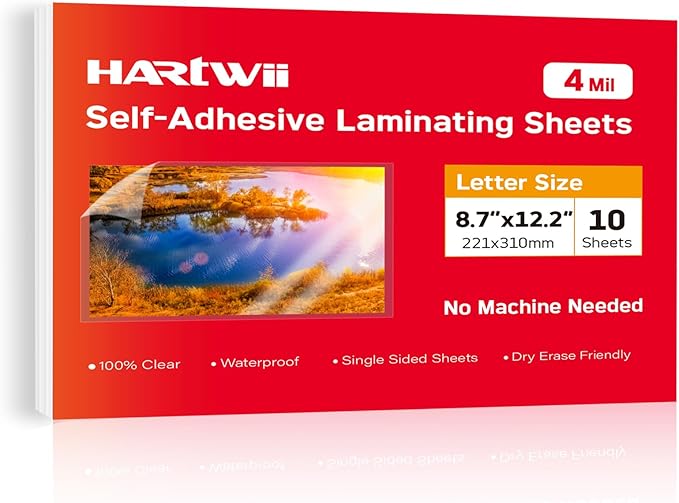 Thicker Self Adhesive Laminating Sheets 8.5 x 11 Self Sealing Laminate Sheets Lettter Size,No Machine No Heat 4mil 10PCS Clear Laminating Sheets for Protecting Documents, Photos