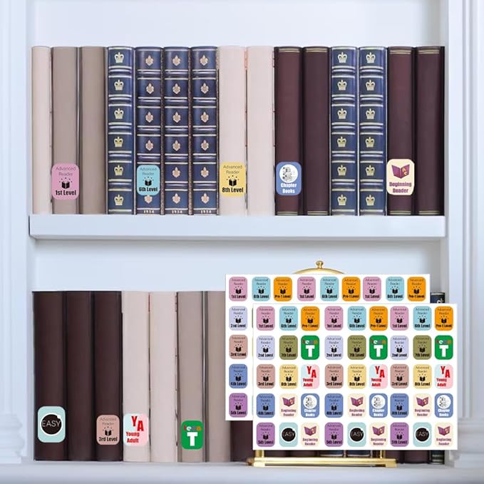 Genre Book Spine Labels for Library | Classroom Library Classification Stickers 450pcs | Advanced Reader Level