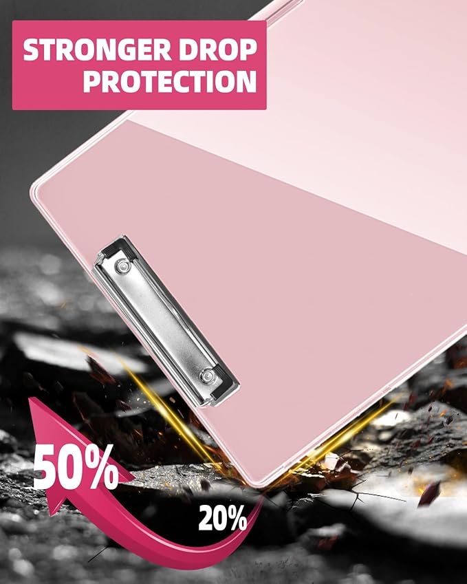 Clearview Clipboard with 2 Storage, Dry Erase 8.5x11 Heavy Duty ClipBoards - High Capacity Coaches Clip Board with Pen Holder - Side Opening Plastic Nursing Clip Case (Pale Pink)