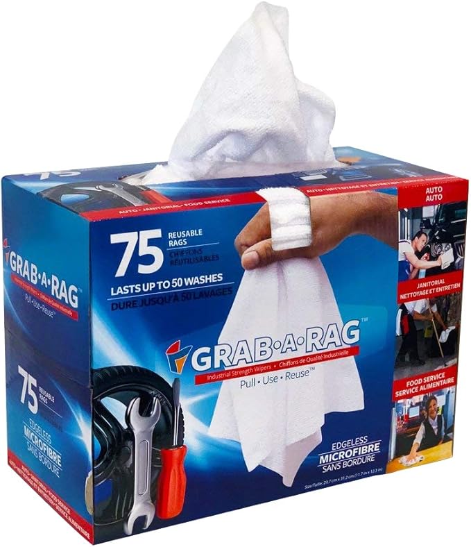 Grab•a•Rag Microfiber Cleaning Cloth, Soft Highly Absorbent Lint-Free Streak-Free Reusable Microfiber Towel Wipes for House, Kitchen, Bathroom, Car, Electronics, TV Screen, Pack of 75 (11.7" x 12.3")…