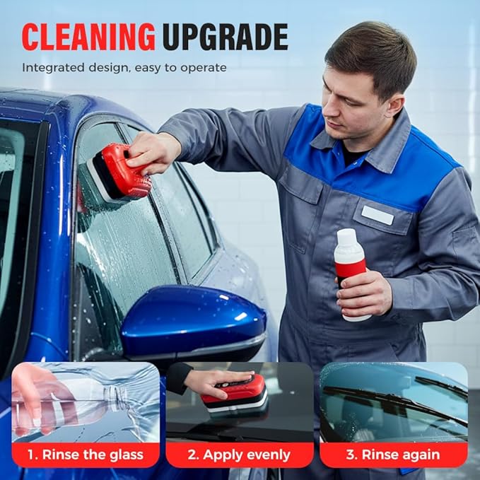 Automotive Oil Film Cleaning Brush,Antifog & Rainproof Glass Cleaning Board for Car Windows,Car Glass Oil Film Remover with Refill,windshield cleaner tool For Improves Clarity (1)