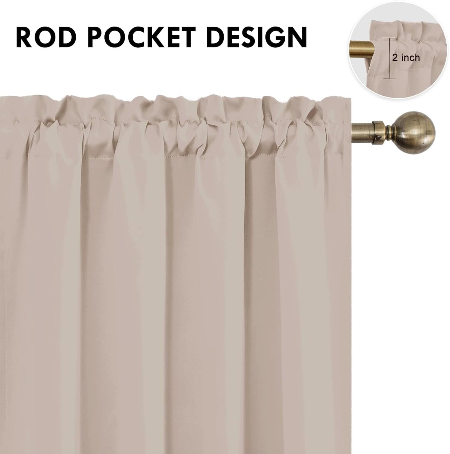 DWCN Blackout Curtains for Living Room Thermal Insulated, Energy Saving & Noise Reducing Bedroom Curtains, Camel, W 52x L 95 Inch, Set of 2 Rod Pocket Curtain Panels