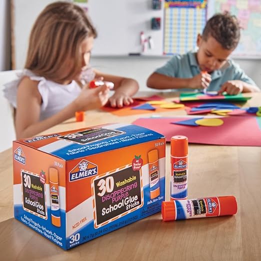 Elmer's Disappearing Purple School Glue Sticks, Washable, 7 Grams, 30 Count - Posters, Back to School, Bulk Pack for Classrooms, #1 Teacher Brand