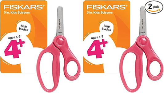 Fiskars 5" Blunt-Tip Scissors for Kids Ages 4-7, For School or Crafting, Premium Pink (Pack of 2)