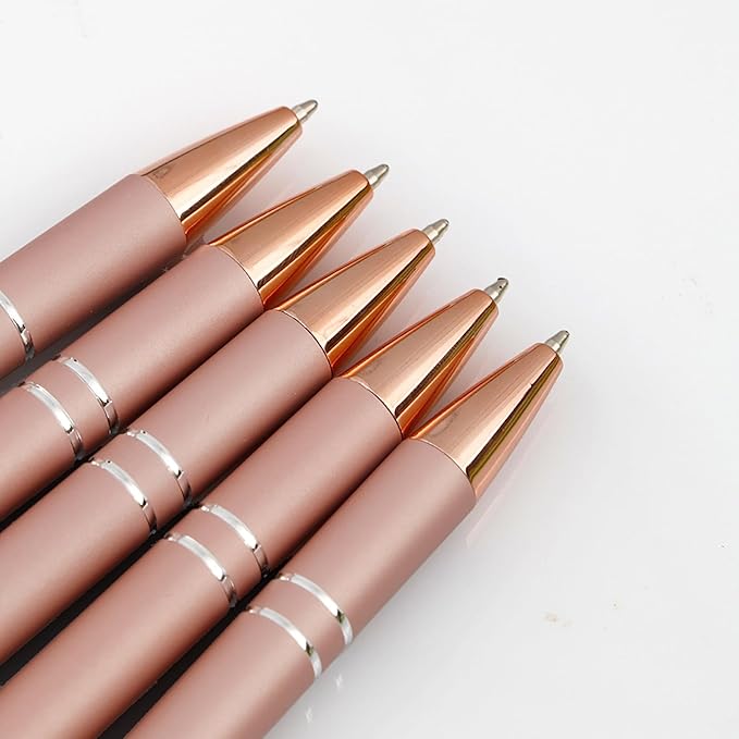Cute Pens for Women, 6 Pcs Rose Gold Pens Metal Ballpoint Pen Bulk, 1.0mm Medium Point Black Ink, Office and School Supplies Cool Fun Pen Gifts for Women Teacher Nurse (Rose Gold)