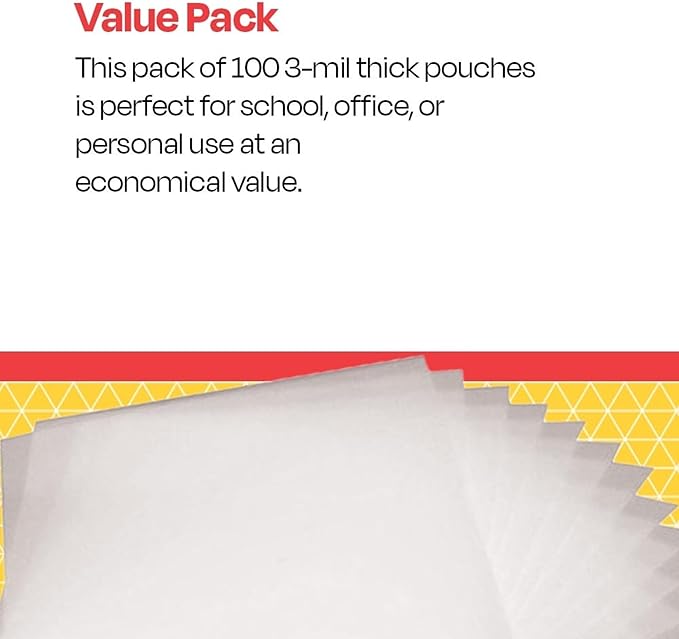 School Smart Laminating Pouches, 12 x 18 Inches, 3 mil Thick, Pack of 100