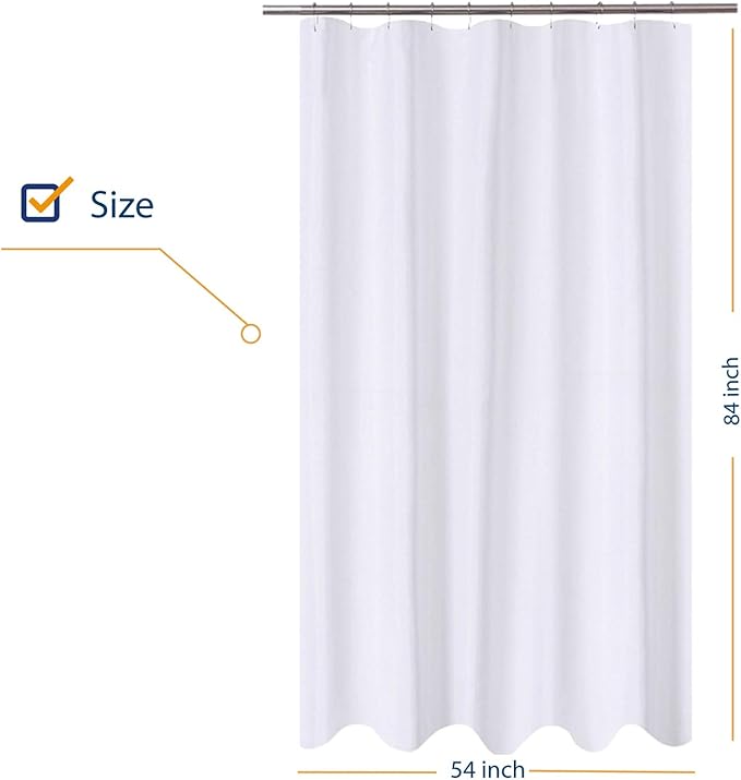 N&Y HOME Extra Long Stall Shower Curtain Liner Fabric 54 x 84 inch, Hotel Quality, Washable, Water Repellent, White Bathroom Curtains with Grommets, 54x84