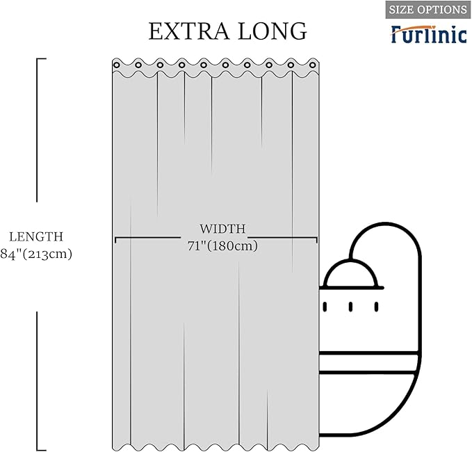 Blue Extra Long No Hook Shower Curtain 84 Length,Waterproof Fabric Shower Curtains for Bathroom,Hotel Grade with 10 Plastic Grommets,Machine Washable,72x84 Inch