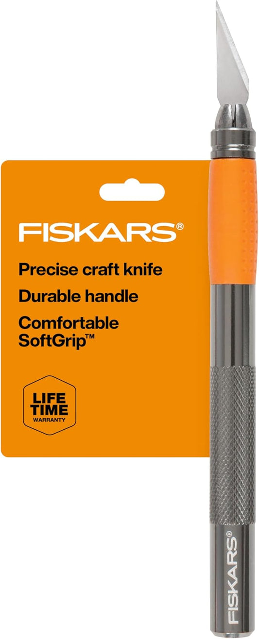 Fiskars Detail Craft Knife, Cool Gifts for Brother, Included with Protective Cover, 8", Exacto Knife for Crafting, Orange