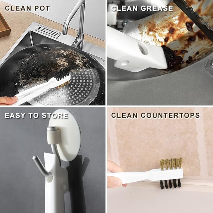 Kitchen Stove Cleaning Brush + Scraper Tool Set, Brass Wire Brushes for Range Hood Grease Grime, Rust Cleaner Heavy Duty Stainless Steel Putty Scraper for Gas Burners Cooktop Pot Pan