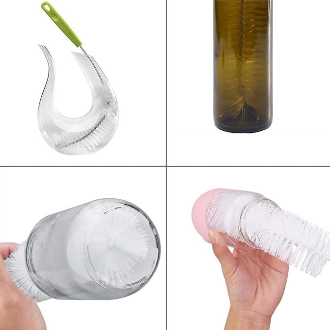 Long Bottle Brush, 17 in Bendable Cleaner Brushes for Cleaning Neck Beer Bottles, Wine, Baby Bottles, Water Bottles, Tumblers, Flask, Bird Feeder, Vase, Pipes and Brewing Supplies Black + White/2Pack