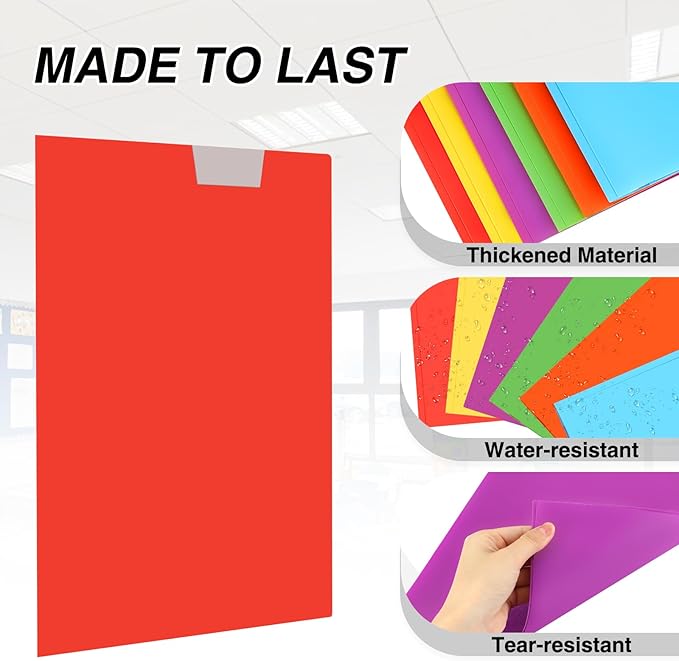 Sooez 6 Pack Plastic Folders with Pockets and Prongs, 3 Prong Folders with Writable Label, Heavy Duty 2-Pocket Folder with Brads, Letter Size Colored Folder Back to School Supplies