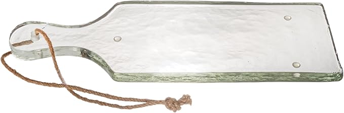 Bloomingville Textured Glass Cheese and Serving Board with Handle and Jute Tie