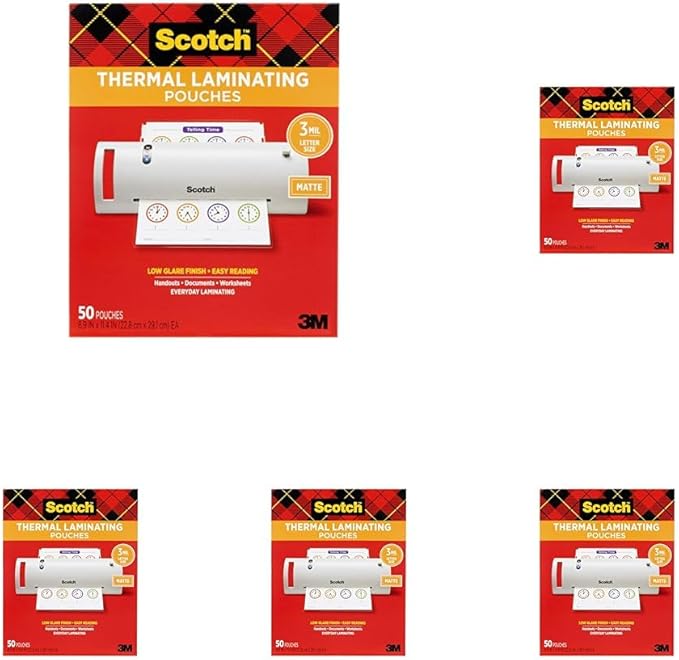 Scotch Matte Thermal Laminating Pouches,Ultra Clear with Matte Finish,Letter Size 8.9 in x 11.4 in,(Pack of 250)