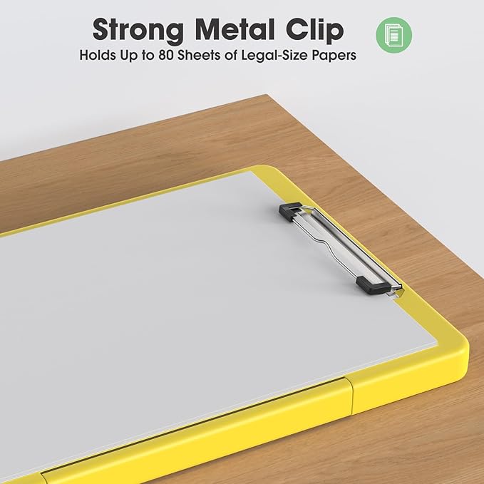 Legal Size Clipboard with Storage, High Capacity 8.5 x 14 Clip Board for Lawers, Folio & Side-Opening, Size 15 x 10 x 1.2 in, Yellow