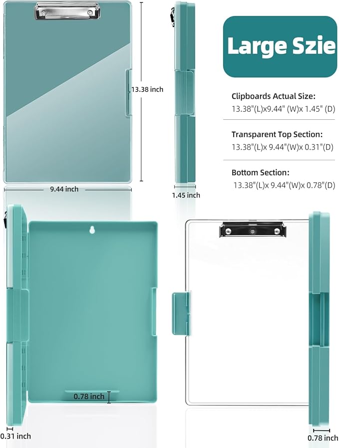 Clearview Clipboard with 2 Storage, Dry Erase 8.5x11 Heavy Duty ClipBoards - High Capacity Coaches Clip Board with Pen Holder - Side Opening Plastic Nursing Clip Case (Turquoise)