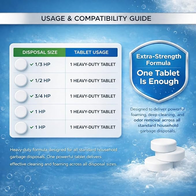 Garbage Disposal Cleaner and Deodorizer Tablets Drain Freshener, Foaming Citrus Scent, Sink Odor Remover for Kitchen Garbage Disposer Cleaning (12 XL Tablets - One Year Supply)