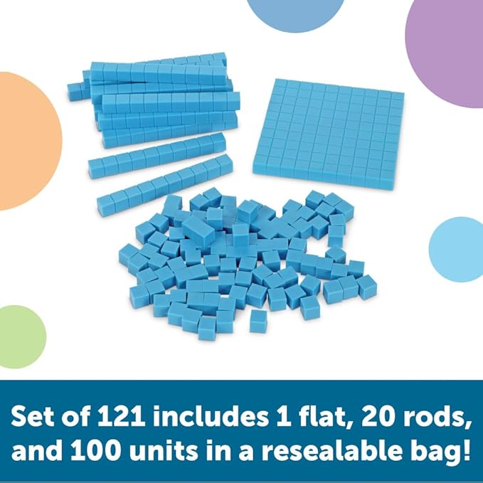 Learning Resources Base Ten Blocks Smart Pack - 121 Pieces, Ages 6+, Grades 1+, Math First Grade Games, School Supplies