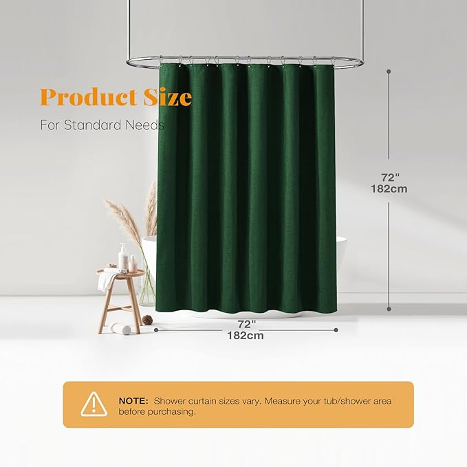 BTTN Fabric Shower Curtain, Linen Textured Heavy Duty Polyester Cloth Shower Curtain Set with 12 Plastic Hook, Hotel Luxury Waterproof Decorative Shower Curtain for Bathroom - 72x72 - Emerald Green