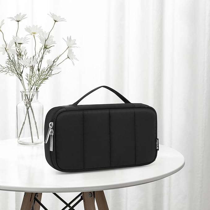 MOSISO Electronic Organizer Travel Case, Puffy Electronic Accessories Carry Case for Cable, Charger, Phone, Earphone, Mouse and Other Accessories, Portable Storage Bag with Handle, Black