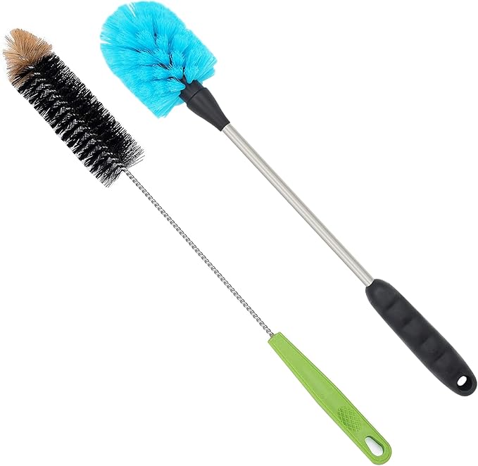 Long Bottle Brush, 17 in Bendable Cleaner Brushes for Cleaning Neck Beer Bottles, Wine, Baby Bottles, Water Bottles, Tumblers, Flask, Bird Feeder, Vase, Pipes and Brewing Supplies Black + Blue/2Pack