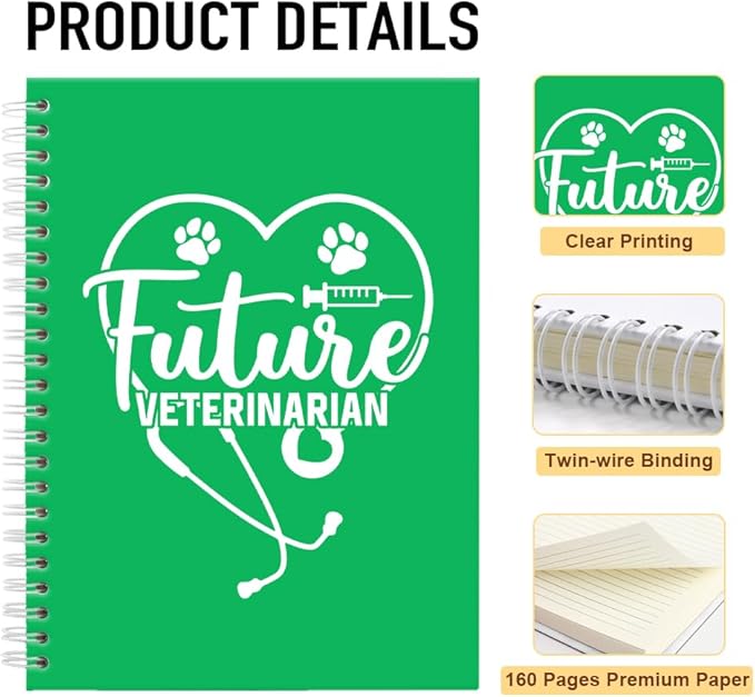 Future Veterinarian Green Spiral Horizontal Lines Notebook, Funny Paw Silhouettes Journal Gifts for Future Veterinary Nurse Vet Assistant Animal Lover, Grad Gifts for Veterinary Tech Student