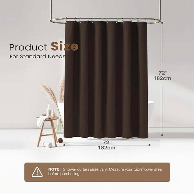 BTTN Brown 3 in 1 Shower Curtains with Clear Liner, Linen Textured Decorative Cloth Shower Curtain PEVA Liner Set with Plastic Hook, Modern Hotel Luxury Waterproof Shower Curtain for Bathroom, 72x72