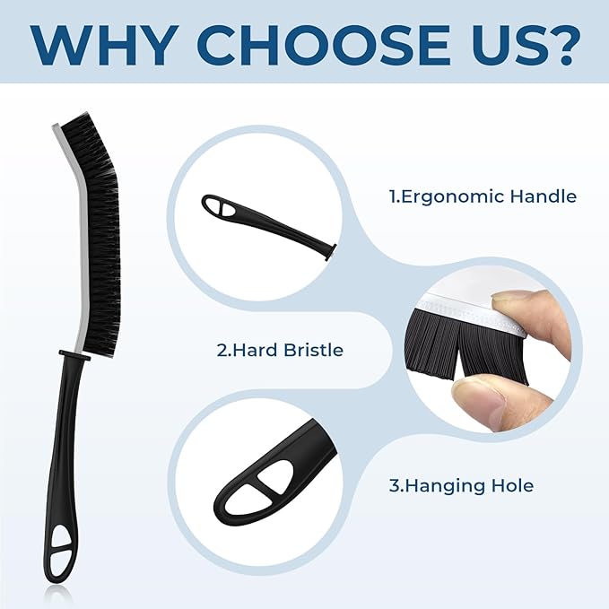 Crevice Cleaning Brushes, Scrub Brush for Hard to Reach Small Space, Home Essentials, Cleaning Supplies, Cleaning Tools for Household Use, Bathroom, Shower, Kitchen, Window, Toilet (2, Black)