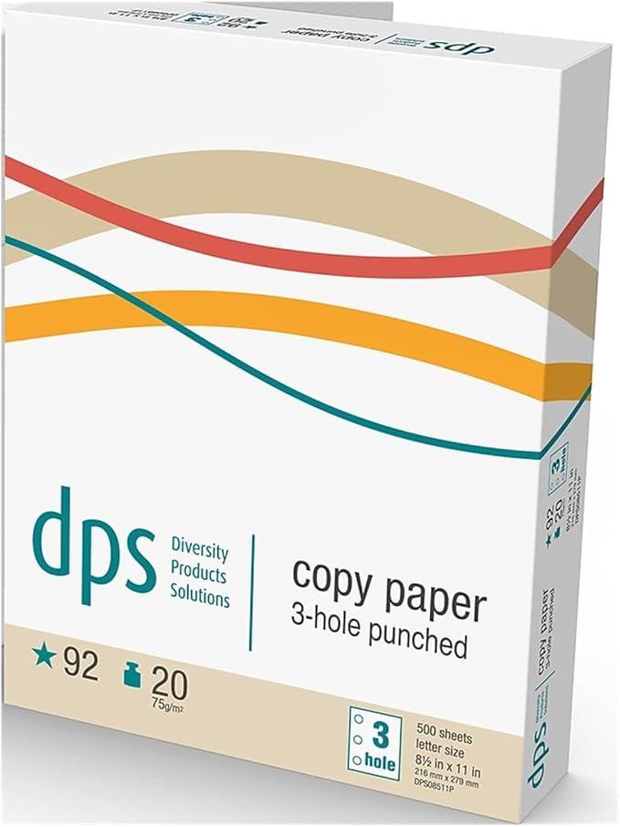 DPS by Staples 8.5" x 11" 3-Hole Punch Copy Paper, 20 lbs., 92 Brightness, 500/Ream (DPS08511P)