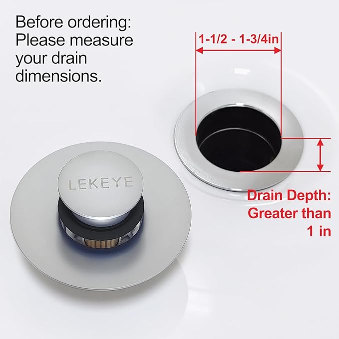 LEKEYE Tub Stopper | Shower Drain Hair Catcher | Pop-up Drain Stopper with Strainer | Bathroom Bathtub Plug | Drain Protector for 1-1/2 to 1-3/4" Bath Drain Hole - Pearl Chrome