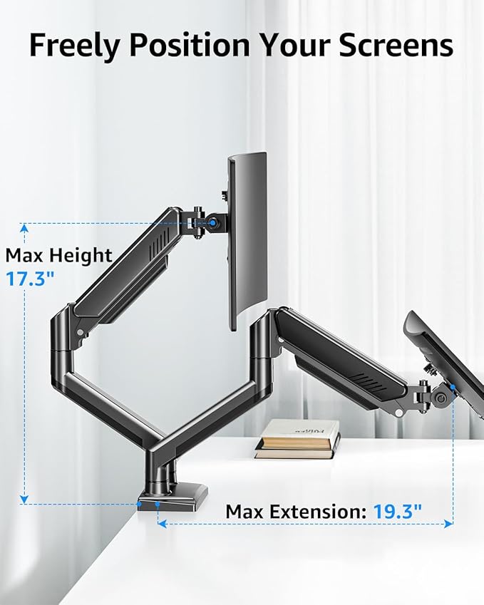 Dual Monitor Stand fits up to 32 inch, 4.4-22 lbs Computer Screens, Dual Monitor Desk Mount Height Adjustable, Monitor Arms for 2 Monitors, Home Office VESA Mounts, Freelift Black